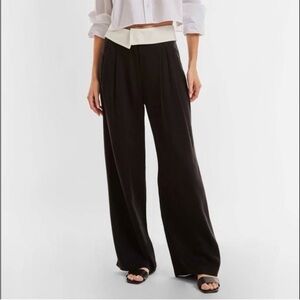 The Noli Shop Soho Black White Foldover Wide Leg Trouser Pants